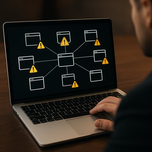 External links concept image showing a web of third-party sites with caution icons; the image highlights the no endorsement stance and emphasizes careful navigation for Pakistani users