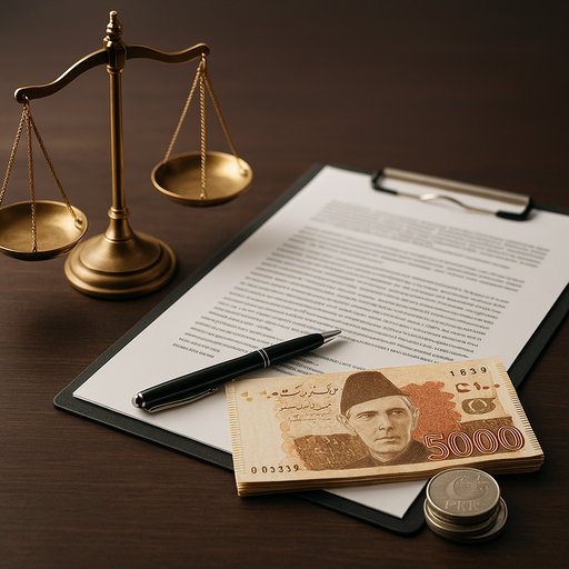 Compliance and risk management illustration for 388 Win Bet terms showing scales of justice, legal documents, and PKR currency imagery in a professional style.